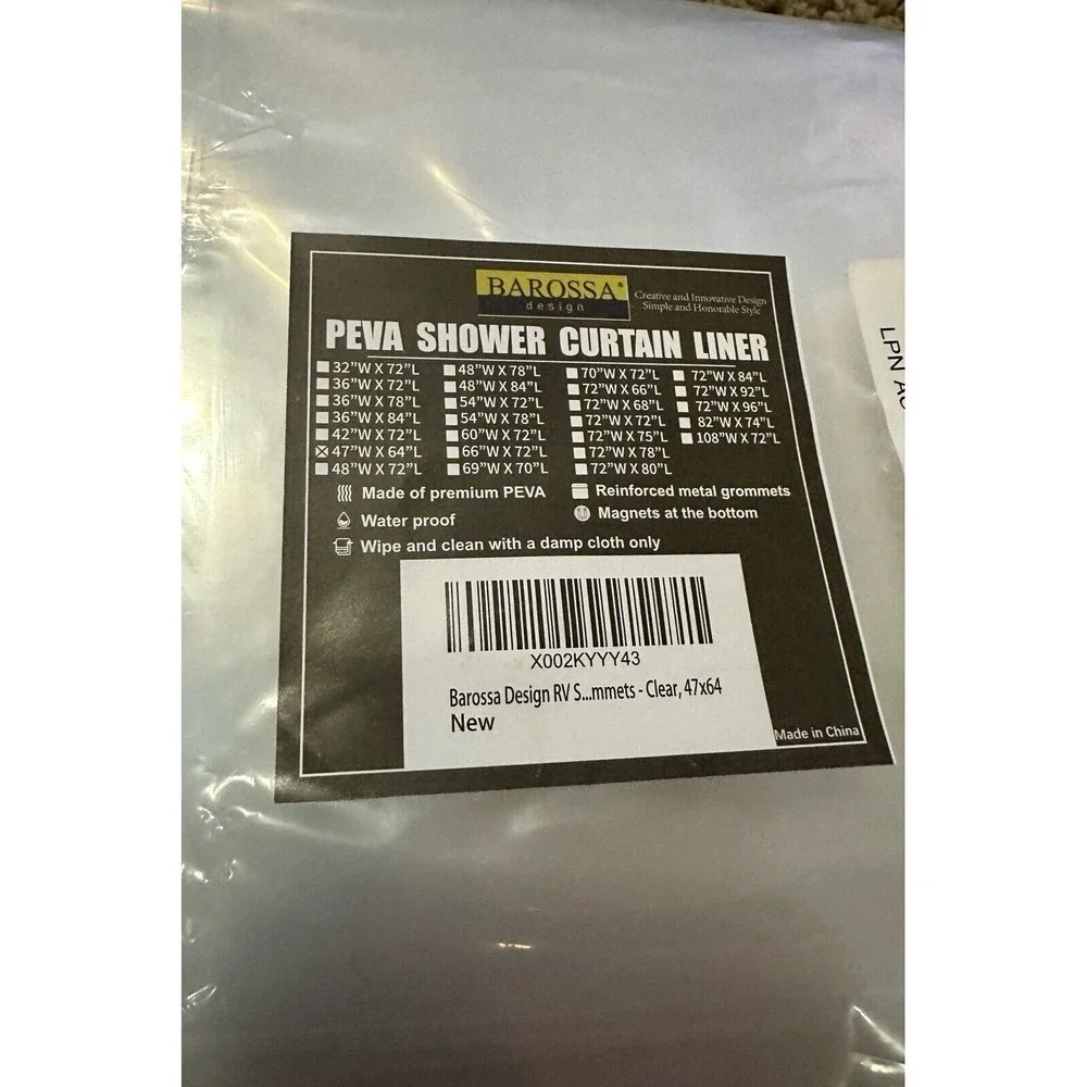 Barossa Design RV Shower Curtain Liner with 3 Magnets - 47